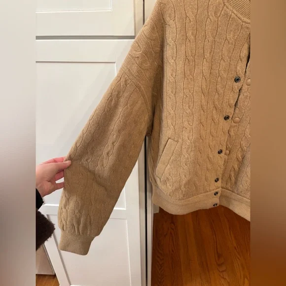 Polo Ralph Lauren Cable Knit Wool Cashmere Bomber Jacket in Collection Camel - Picture 6 of 10